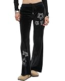 Rhinestone Star Design: These flare pants for women feature a sparkling rhinestone star pattern, adding a bold, unique touch. Perfect for disco outfit woman or womens disco costume looks, blending glamour with comfort Low-Rise Bootcut Silhouette: The...