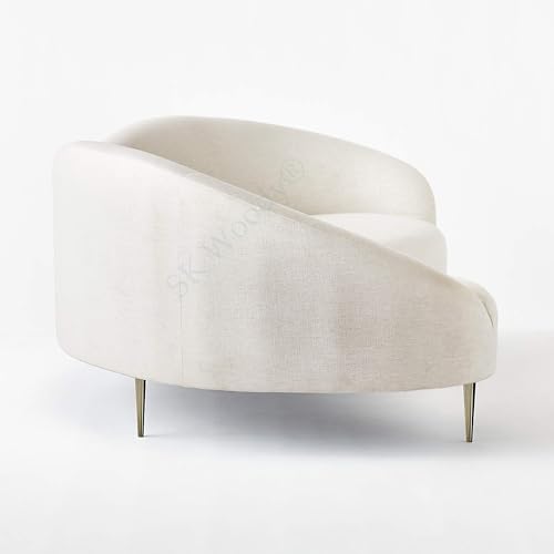Image of Rosewood Luxury Curved Sofa in Premium Velvet-Fabric | Solid Wood Structure |High Density Foam | Sturdy Golden Legs | Comfortable & Stylish Couch for Living Room (Off-White (Cream), 3 Seater)