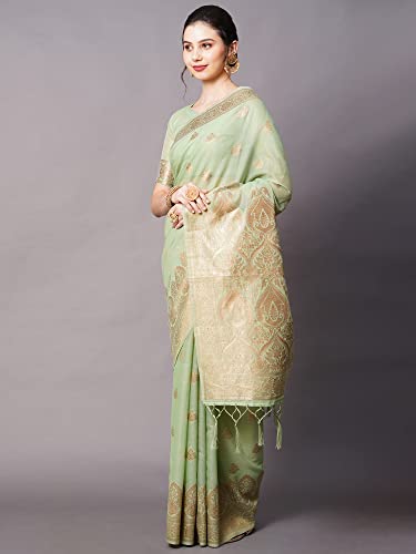 Image of AKHILAM Women's Cotton silk Woven Design Saree With Unstitched Blouse Piece(COTFLW09 Parent)
