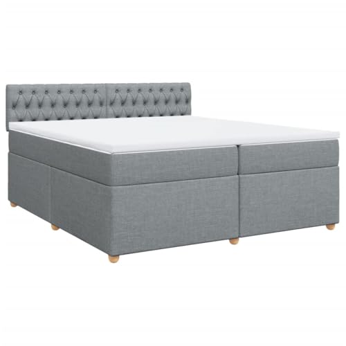 vidaXL Boxspringbett, Polsterbett Bett mit Matratze Matratzenauflage, Bettgestell mit Kopfteil Lattenrost, Doppelbett für Schlafzimmer, Hellgrau 200x200cm Stoff