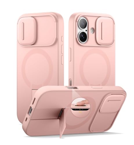 Image of SURITCH for iPhone 17 Case with Camera Control Cover, Camera Slide Cover and Adjustable Kickstand, Compatible with MagSafe, Shockproof Bumper Protective Cases 6.3 Inch, Pink