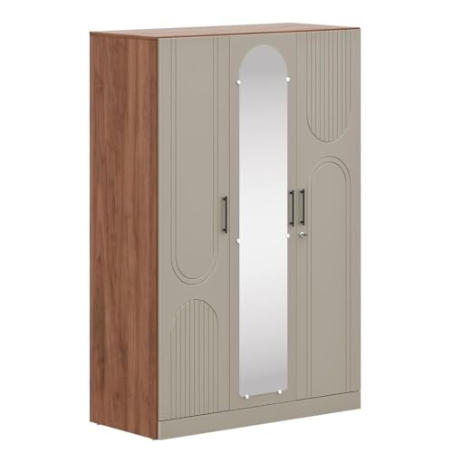Image of Wakefit Wardrobe for Bedroom | 3 Yr Warranty | Cupboard for Bedroom, Almirah, Wooden Wardrobe, Comes with LED light, Storage Drawer, Mirror & Hanger, Density:680-750kg /m, Free Installation(Tyrian-CB)