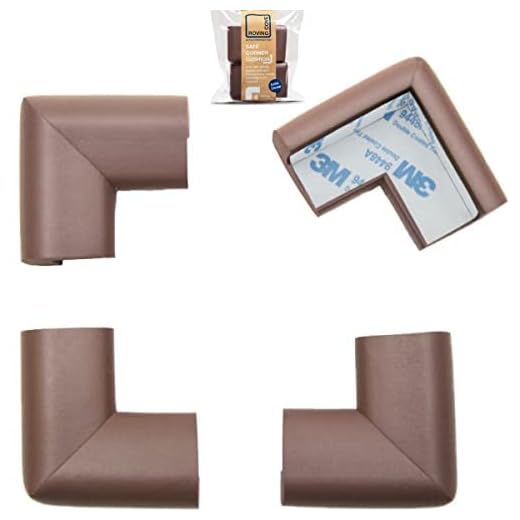 Roving Cove Corner Guards (4 Pack), Baby Proofing Table Corner Protectors, 3M Pre-Taped, Coffee Brown, Heavy Duty: Shore A 20-N Density / 0.4-inch Thick