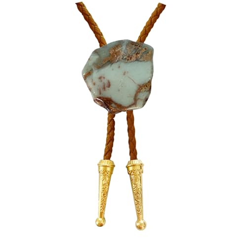 Image of Daisy Del Sol Gemstone Bolo Tie Braided Vegan Faux Leather Natural Stone Gold Handmade Necklace Adjustable Boho Western Jewelry