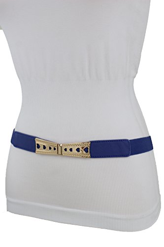 TrendyFashionJewelry TFJ Women Elastic Skinny Belt Hip High Waist Gold Metal Heart Buckle S M Blue3