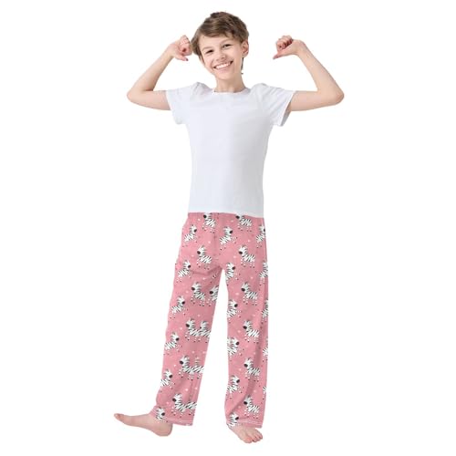 Cute Zebra Print Boys Long Pants Soft Trousers Elastic Waist Kids Lounge Bottoms with Pockets S-XL2