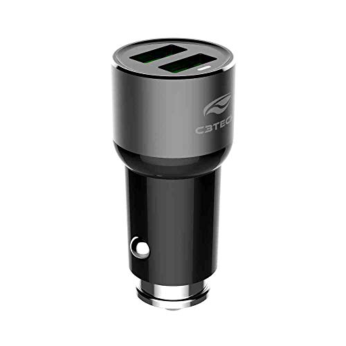 Carregador Veicular C3 Tech, preto, Com 2 USB 3,6A, UCV-60BK