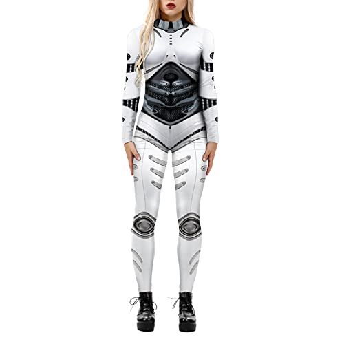 Mono con Estampado 3D de Robot Esqueleto para Mujer, Traje de Halloween con Cremallera en la Espalda, Mono de Cuerpo Completo Blusas Mujer Invierno Estampadas Cover