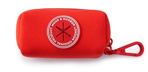 HUGO & HUDSON Distributore di sacchetti per escrementi di cane, porta sacchetti per escrementi con moschettone, rosso