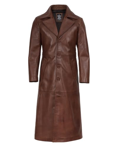 Image of Blingsoul Leather Long Coat For Mens - Real Leather Trench Coat Men