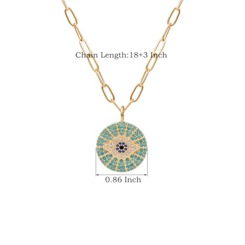 Obidos 14k Gold Plated Evil Eye Pendant Necklace for Women 18-20Inch,Round Circle Disk Minimalist Jewelry3