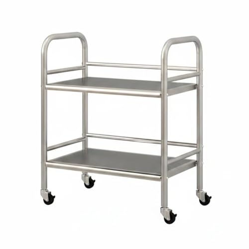 FytStycale Carrito Acero Inoxidable Resistente Al Óxido Servicio 2 Niveles Ahorra Mueble Espacio Auxiliar para Cocina, Baño, Carro De Dos Niveles De Acero Inoxidable 50x40x71 Cm