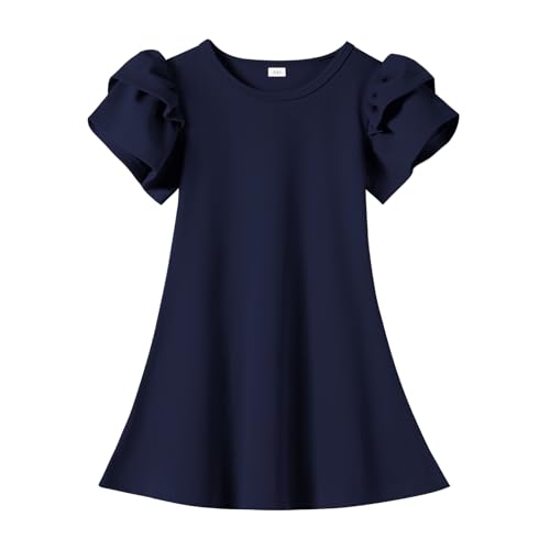 Kionio Toddler Dress Summer Baby Girl Dresses Layered Ruffle Sleeve Kids Cute Sundress Beach Birthday Party Navy Blue