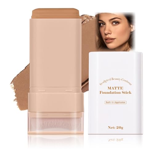 Matte Foundation Stick with Built-in Brush – Waterproof Long-Lasting Hydrating Full Coverage Concealer & Contour Stick for Smooth, Even Skin Tone – True Match Lightweight Korean Cream (Honey)