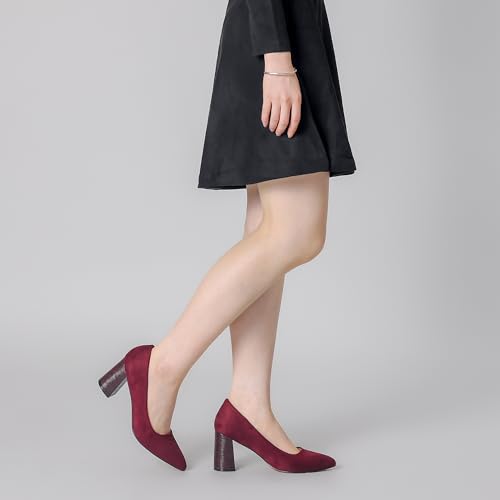 Allegra K Women's Pointy Toe Slip on Plaid Printing Closed Toe Dress Shoes Chunky Heel Pumps2