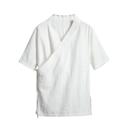 Chemise style chinois pour homme en coton et lin à manches courtes Hanfu d'été