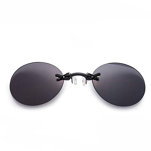 YAMEE Gafas de sol retro redondas con clip para la nariz, gafas de sol Matrix Morpheus Movie sin montura con abrazadera, 4 colores, Negro, Talla única