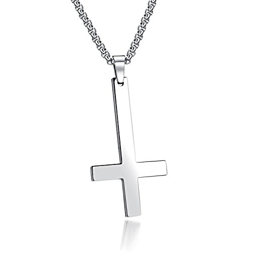 JAJAFOOK Stainless Steel Silver/Balck/Gold Upside Down Cross Pendant Necklaces with 21.6