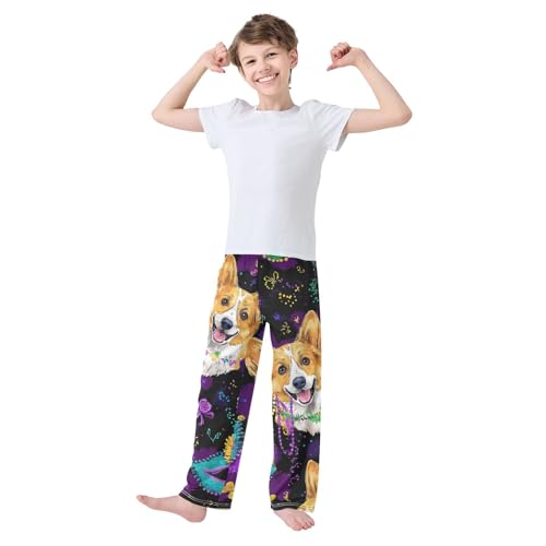 Corgi Dog Beads Butterfly Boys Long Pants Soft Trousers Elastic Waist Kids Lounge Bottoms with Pockets S-XL3