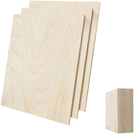 RISWER Baltic Birch Plywood 1/8，12" x 12" Wood Crafts for Laser Cutting,Thin 3mm Plywood Sheets for Burning Projects Painting Writing Drawing A/A Grade(Box of 16）