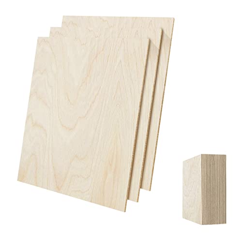 Riswer Baltic Birch Plywood 1/8，12" X 12" Wood Crafts For Laser Cutting,Thin 3Mm Plywood Sheets For Burning Projects Painting Writing Drawing A/A Grade(Box Of 16） #TOP2