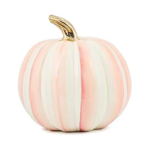 MACKENZIE-CHILDS Pumpkin, Resin Halloween and Fall Decor, Medium, Pink-and-White Rosy