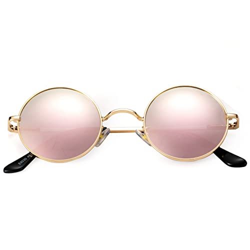 Kursan Red Circle Glasses/Small Round Polarized Sunglasses for Women Men Hippie Retro Circle Sun Glasses - 45MM (Gold/Pink Mirrored)