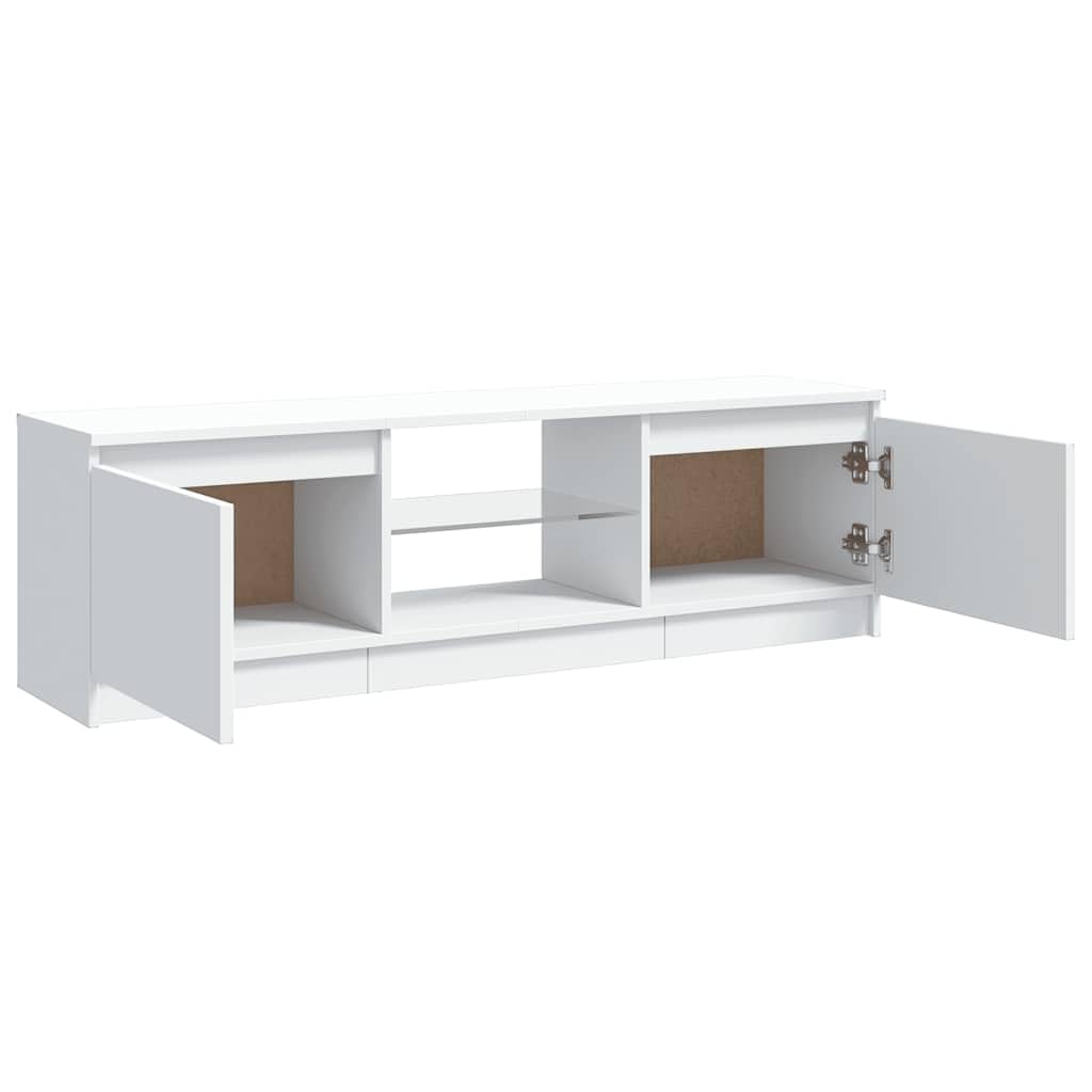 Meuble TV Blanc Moderne avec Éclairage LED RGB, Meuble Télévision 120 cm en Bois et Verre Trempé pour Salon, Salle de Jeux, Support TV avec Rangement pour Console, Lecteur DVD et Appareils