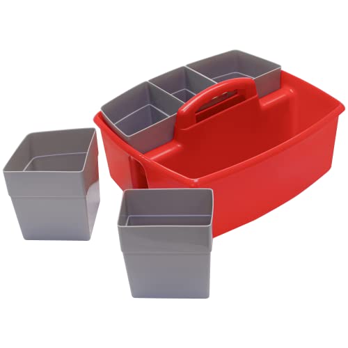 Image of Storex Large Classroom Caddy with Cups, 13 x 11 x 6.575 Inches, Red, Case of 2 (00981U02C)