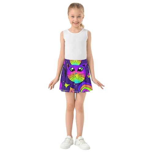 Psychedelic Colorful Cats Purple Kids Tennis Skirts Running Girls Skorts Athletic Shorts Little Girl 4t3