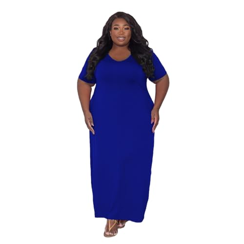 Image of TOPSRANI Womens Plus Size Maxi Dresses for Women Oversize Casual Short Sleeve V Neck Loose Plain Solid Trendy Summer Dress