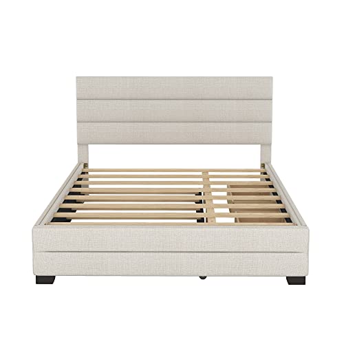 Runwon Queen Upholstered Platform Bed With Trundle And Two Drawers For Kids Teens Bedroom #TOP6