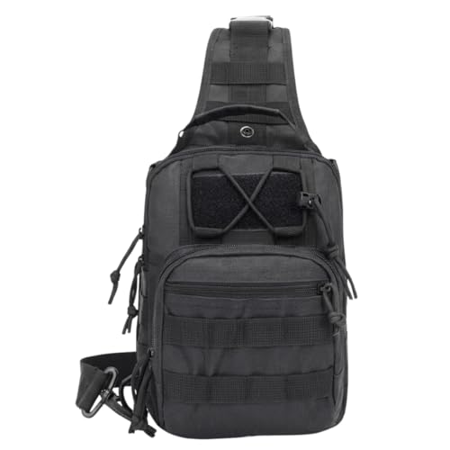 Bolsa Tática Militar Pochete Transversal Oxford Reforçada Unissex Multiuso Camuflada Shoulder Bag de Peito Moto Trilha Camping Motoboy 27,5x21x9 cm (Preto)