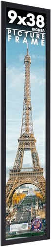 9x38 Frame Black Picture Frame - Complete Modern Photo Frame Includes UV Acrylic Shatter Guard Front, Acid Free Foam Backing Board, Hanging Hardware Wood Wall Frames for Family Photos - no Mat