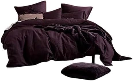 Dark Purple Duvet Cover Linen Duvet Cover Soft Duvet Cover Cover Set Washed Linen Duvet Duvet King Bedding -Comforter Cover Set Toddler Bedding Sets (Queen 90X90)