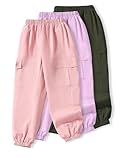 Girls' 3-Pack Summer Lightweight Casual Cargo Joggers Solid Color Street Fashion Pants Elastic Waist All-Year Round Wear (US, Age, 11 Years)