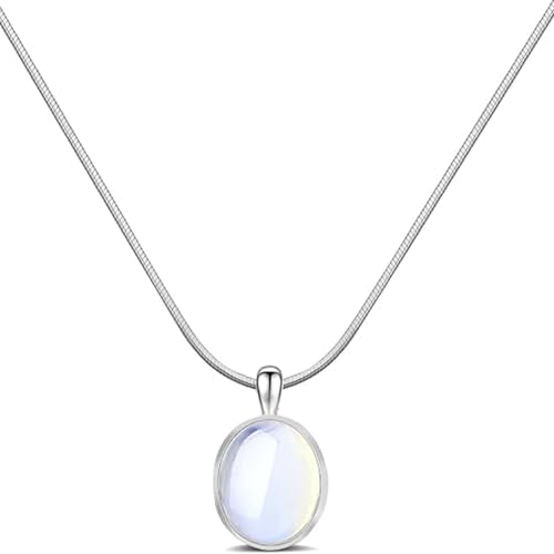 Moonstone Pendant Necklace for Women Blue Teardrop Pendant Necklace Aquamarine Obsidian Necklace Healing Crystal Necklace Snake Bone Chain Necklace Trendy Handmade Jewelry