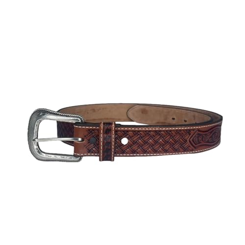 Brown Leather Belt with Waco Weave by Justin