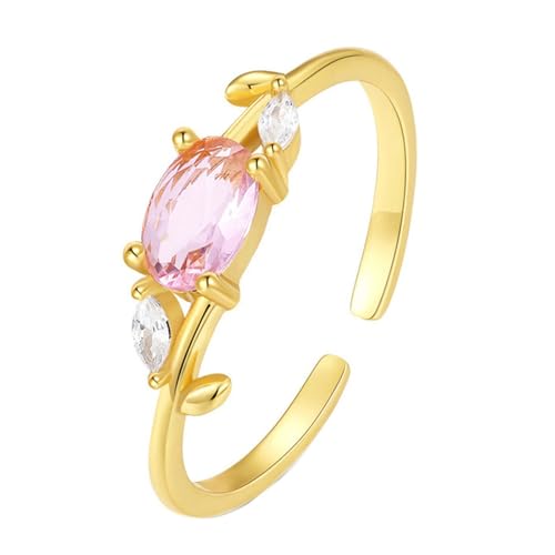 RDSGYZ Anillos de oro amarillo macizo de 9 quilates, 14 quilates y 18 quilates para mujer, anillo de boda con cristal rosa y moissanita, anillos de compromiso abiertos, talla J 1/2-U 1/2, Metales