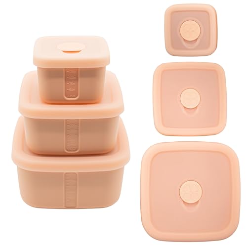 Bite&Eat Nesting Food Storage Containers - Set of 3 Silicone Food Storage Containers With Lids | BPA Free, Air Vent, Microwave Safe Tupperware Set (5.7oz, 10oz, 20oz) - Pink