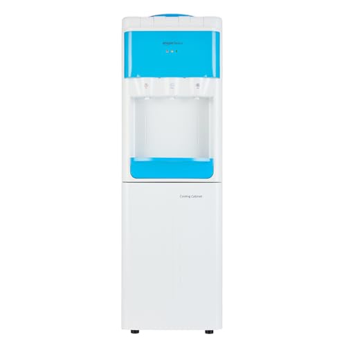 Amazon basics Hot & Cold Floor Standing Water Dispenser with Refrigerator - Top Loading, 20 Litres | White & Blue | Compact Design with Hot, Cold and 