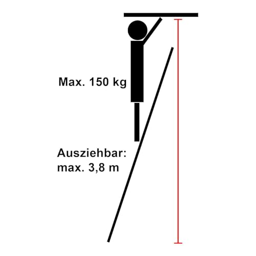 Eaxus® Teleskopleiter 3,8m - DIN EN 131 Aluminium Mehrzweckleiter Ausziehbar mit 13 Stufen, Silber