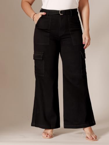 Image of Miss Chase A+ Women's Wide-Leg High Rise Regular-Length Stretchable Denim Jeans