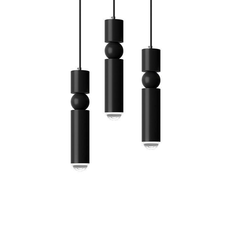 Lustre long tube LED noir pour table à manger et cuisine moderne