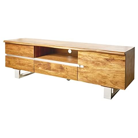 Invicta Interior Massives Baumstamm TV-Board Mammut 160cm Akazie Lowboard Chrom Kufengestell TV-Schrank Cover
