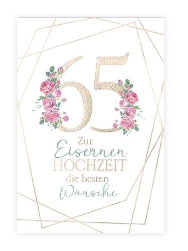 KE - Glückwunsch-Karte zum 65. Hochzeitstag, mit Umschlag, DIN B6, Eiserne Hochzeit, Motiv: Rosen KE - Glückwunsch-Karte zum 65. Hochzeitstag, mit Umschlag, DIN B6, Eiserne Hochzeit, Motiv: Rosen
