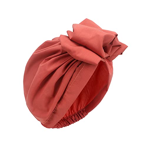 Damen-Turban-einfarbig-Schweissabsorption-geknotetes-Oberteil-Beanie-Outdoor-Reisen-Kopfwickel-Stil-rostrot-Einheitsgroesse