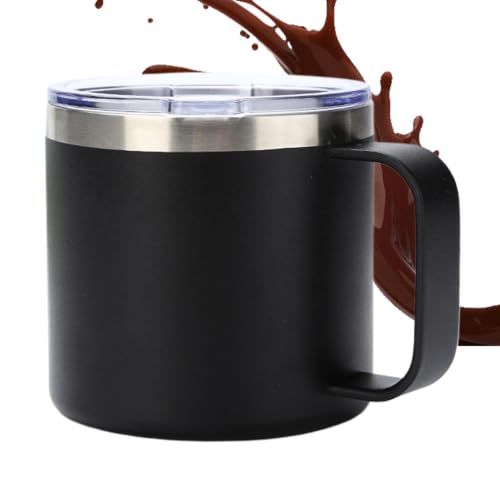 Tazas de acero inoxidable con asas, taza de café con tapa Taza