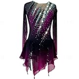 YDHTIZ Handgefertigtes Eiskunstlauf Kleid Eislaufkleid Für Damen Und Mädchen Gradient Violette Mesh Spandex Spitzen Wettbewerbs Skating Bekleidung Kristall/Strass