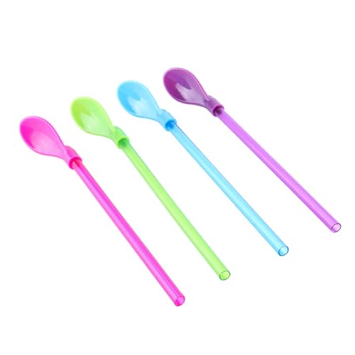 Ipetboom 4 Pcs Kitchen Straw Spoon Multifunctional Spoon Straws Removable Straw for Coffee Tea Smoothies